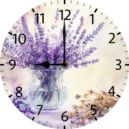 Lavender Wall Clock Silent Non Ticking 10inch Quality Quartz Battery Operated Round Easy to Read Home Office Classroom School Decor Clock Lavender Sign - color: Wallclock02