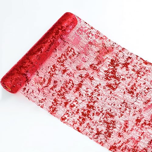 Snowkingdom Red Sparkly Table Runner Glitter Sequin Glitter Metallic Foil Mesh Lace 11 Inch x 49 Feet Long Roll Centerpieces Decorations for Wedding Anniversary Mother's Day Valentine Party Birthday - color: Red, size: 49FT