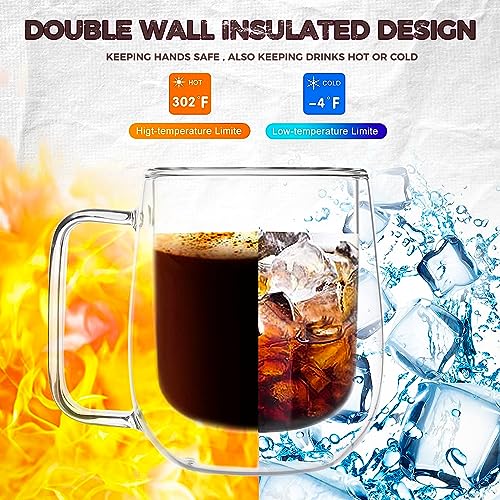 2 Pack Double Wall Insulated Coffee Mugs 8 oz | Clear glass coffee mugs espresso with handle Perfect for Americano, Latte, Cappuccino, Espresso, Beverage and Tea