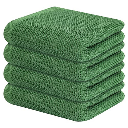 Kitinjoy 100% Cotton Waffle 4-Pack Kitchen Towels, 13" x 28", Grass Green | Super Soft, Ultra-Absorbent, Fast Drying, lightweight, Quick Drying Kitchen Hand Towels - color: Grass Green, size: 13 x 28 - 4 Pack