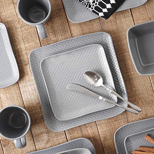 Olivia Stoneware Salad Plate, 4 Count, Gray Embossed Basket Weave - color: Olivia - Gray, size: 4 Salad Plates