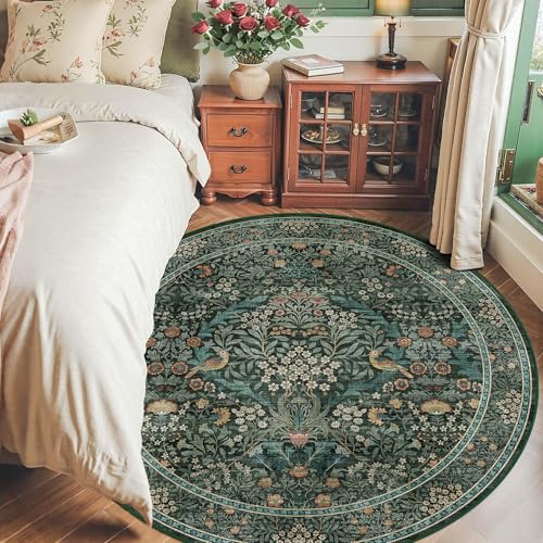 6ft Round Washable Area Rug Non-Slip Rug for Living Room Green Blue - color: Dark Green (Larger Pattern), size: 6' (Round)