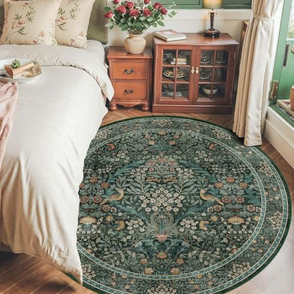 6ft Round Washable Area Rug Non-Slip Rug for Living Room Green Blue - color: Dark Green (Larger Pattern), size: 6' (Round)
