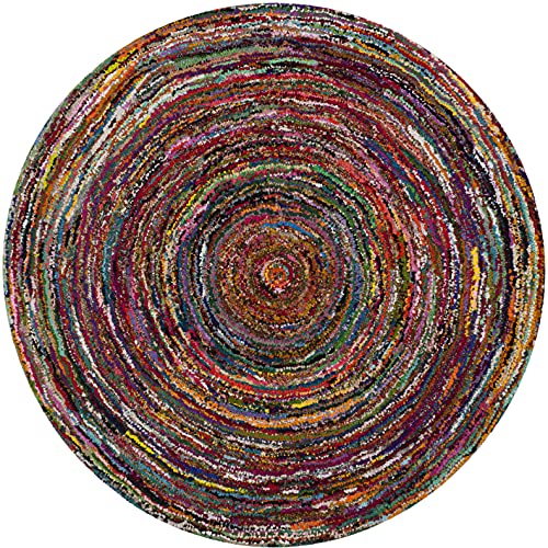 SAFAVIEH Nantucket Collection Area Rug - 6' Round, Multi, Handmade Boho Abstract Circle Cotton, Ideal for High Traffic Areas in Living Room, Bedroom (NAN315A) - size: 6' (Round)