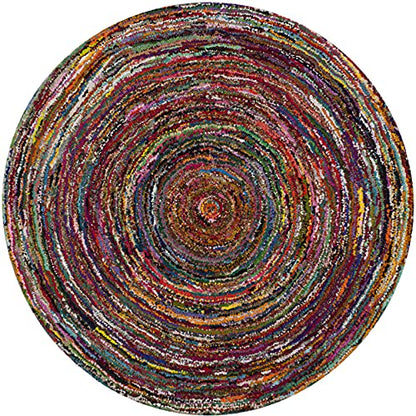 SAFAVIEH Nantucket Collection Area Rug - 6' Round, Multi, Handmade Boho Abstract Circle Cotton, Ideal for High Traffic Areas in Living Room, Bedroom (NAN315A) - size: 6' (Round)