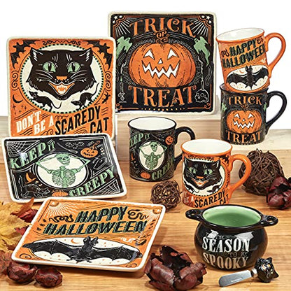 Scaredy Cat 3-D Ceramic Halloween Mugs, Set of 4 – Add spooky fun to your fall mornings with ghost, pumpkin, skull, and black cat designs, perfect for coffee, cocoa, or festive party drinks