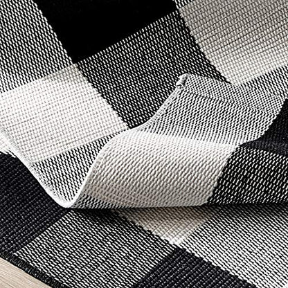 LEVINIS Buffalo Check Kitchen Rug Black and White Runner Rugs for Living Room/Bedroom, Cotton Gingham Hand-Woven Checkered Kitchen Rug Runner, 70.8''x23.6'' - color: Black/White, size: 1'11" x 5'11" (Rectangular)