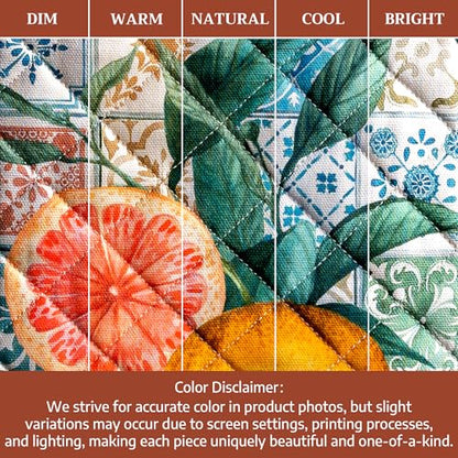Maison d' Hermine 100% Cotton Oven Mitt & Pot Holder Set (7.5"x13" & 8"x8") | Heat Resistant BBQ Cooking Gloves with Loop Baking Grilling Kitchen Hotel Home Farmhouse Spring Summer - Agrume - color: 010 - Agrume, size: 7.5" x 13" & 8" x 8" (Oven Mitt & Po