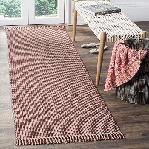 SAFAVIEH Montauk Collection Runner Rug - 2'3" x 12', Ivory & Red, Handmade Flat Weave Boho Farmhouse Cotton Tassel Fringe, Ideal for High Traffic Areas in Living Room, Bedroom (MTK340C) - color: Ivory/Red, size: 2'3" x 12' (Runner)