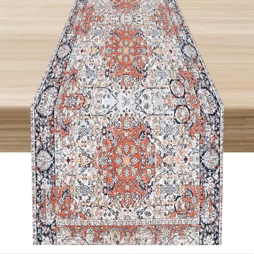 Bohemia Table Runner, Vintage Orange Grey Retro Floral Flower Old Ethnic Texture Rustic Country Farmhouse Table Runner for Kitchen Dinning Table Decor Home Party Holiday, 13x36 Inch - color: Bohemia-6, size: 13"W x 36"L