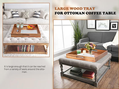 Extra Large Square Wood Tray, Generously 22" Acacia Serving Trays for Large Ottoman Coffee Table, Giant Square Shape Sofa Tray with Handles, Kitchen Organizer Storage Trays Huge Counter Serveware - color: 22" Square Tray - Acacia