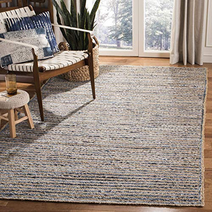 SAFAVIEH Cape Cod Collection Area Rug - 3' Square, Natural & Blue, Handmade Flat Weave Jute, Ideal for High Traffic Areas in Living Room, Bedroom (CAP250A) - size: 3' x 3' (Square)