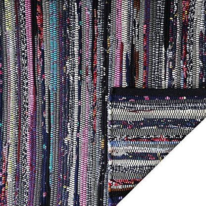 Ramanta Home Cotton Chindi Rag Rug 2ft x 3ft, Dark Multi | Cotton Washable Hosiery Rug, Boho Farmhouse - Living Room, Kitchen, Entryway- 24"x36" - color: Dark Multi Hoisery, size: 2 x 3 feet