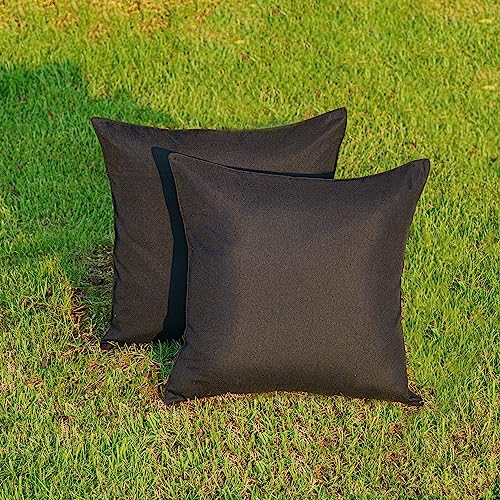 NiNi ALL Outdoor Waterproof Throw Pillow Covers Set of 2 Decorative Farmhouse Garden Pillowcase Solid Cushion Cases for Patio Tent Couch 20x20 inch Black | Faux Linen Decorative Solid Throw Pillow Covers Farmhouse for Garden Furniture Tent Balcony Couch S