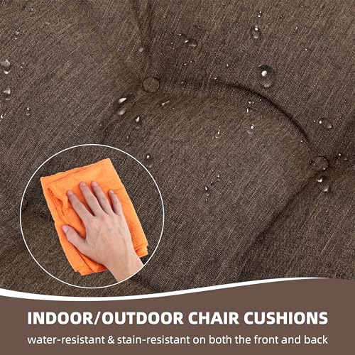 RACE LEAF Patio Chair Cushions 19x19 4 Pack, Thickened Heavy Duty Outdoor Cushions Stain & Water Resistant Non-Slip Ties Tufted (Brown) - color: Brown, size: 19x19 Inch (Pack of 4)