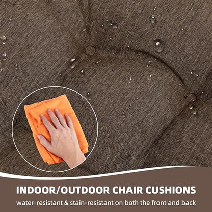 RACE LEAF Patio Chair Cushions 19x19 4 Pack, Thickened Heavy Duty Outdoor Cushions Stain & Water Resistant Non-Slip Ties Tufted (Brown) - color: Brown, size: 19x19 Inch (Pack of 4)