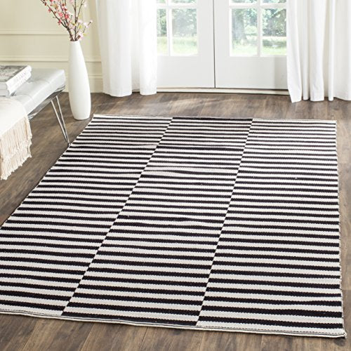 SAFAVIEH Montauk Collection Accent Rug - 4' x 6', Ivory & Black, Handmade Stripe Cotton, Ideal for High Traffic Areas in Entryway, Living Room, Bedroom (MTK715D) - color: Ivory/Black, size: 4' x 6' (Rectangular)
