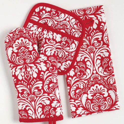 DII Cotton Dish Towel Set Damask Print, 18x28, Tango Red, 2 Count - color: Tango Red, size: Dishtowel, 18x28"