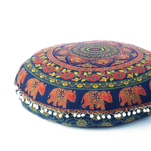 Mandala Floor Pillow Cover Meditation Cushion Seating Throw Hippie Round Colorful Decorative Bohemian Indian Pouf Ottoman Handmade Cover ONLY (M1 Dark Blue-2, 32" x 32") - color: M1 Dark Blue-2, size: 32" x 32" (Pack of 1)