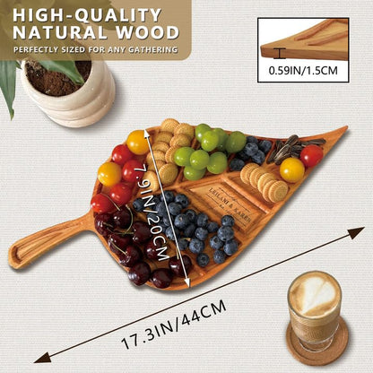 Personalized Leaf Shaped Charcuterie Board - Custom Wooden Engraved Cheese Board, Charcuterie Boards Gift Set for Kitchen and Home Decoration - Housewarming Gifts