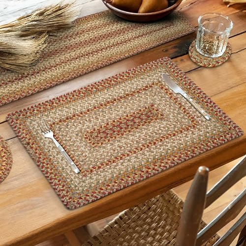 Homespice Harvest Braided Placemats for Country Decor, Rect 13x19 Set of 6 | Multicolor Everyday and Holiday Table Mats, Rich Colors, Reversible, Durable and Easy to Clean - color: Harvest