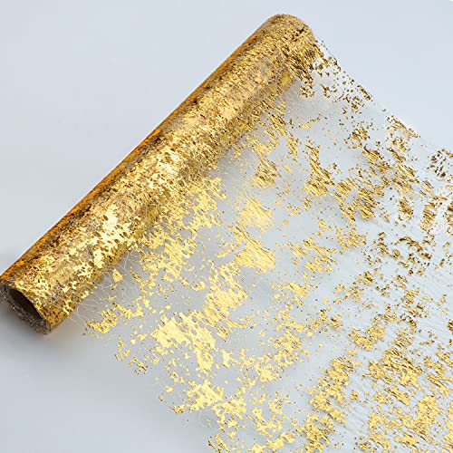 Snowkingdom Glitter Metallic Gold Table Runner 11 Inch x 100 Feet Thin Mesh Sparkle Runner Roll Table Decorations for Wedding Bridal Shower, Baby Shower, Christmas, Birthday Party - color: Gold, size: 100FT