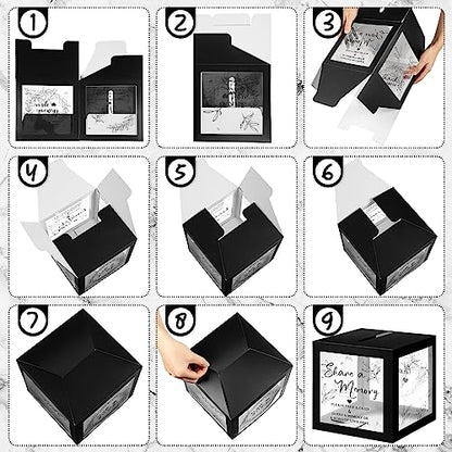 Pajean Funeral Memory Box with 50 Cards Clear Windows,Clear,Black | Keepsake Cards for Celebration Wedding Graduation, Greenery Design, Guest Book Alternative, Memory Collection Display - color: Black