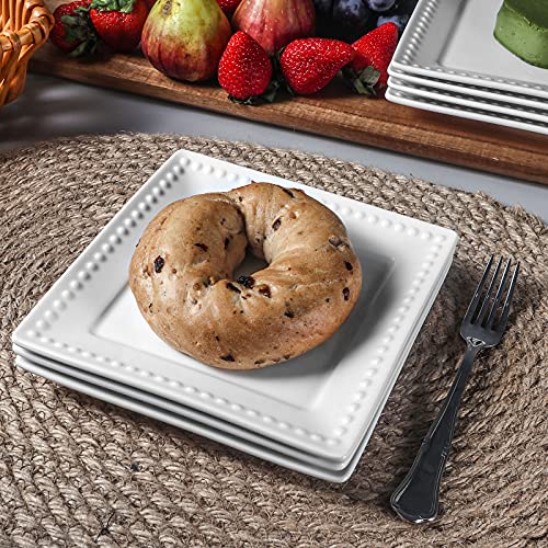 Embossed Ceramic Appetizer & Dessert Plates - Set of 6, 6 inch White Square Dinner Plates for Snack & Restaurant, Dishwasher & Microwave Safe - color: 6 inch-White- Dot-6pcs