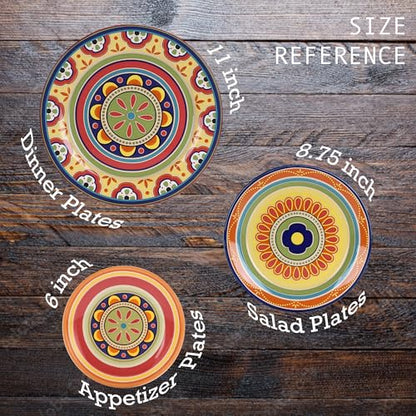Bico Tunisian Salad Plates Set of 4, 8.75 Inch Ceramic Dessert Plates for Salad, Appetizer, Side Dishes, Microwave and Dishwasher Safe, Gift for Housewarming and Thanksgiving - color: Tunisian