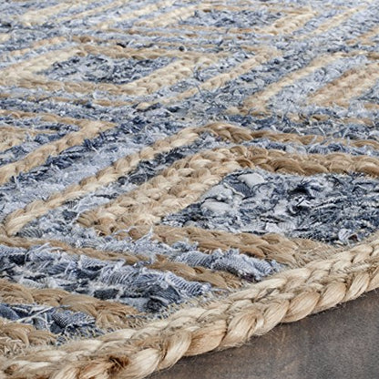 SAFAVIEH Cape Cod Collection 4' Round Natural/Blue CAP354A Handmade Flatweave Boho Coastal Diamond Braided Premium Jute & Denim Entryway Foyer Living Room Bedroom Kitchen Area Rug - color: Natural/Blue, size: 4' (Round)