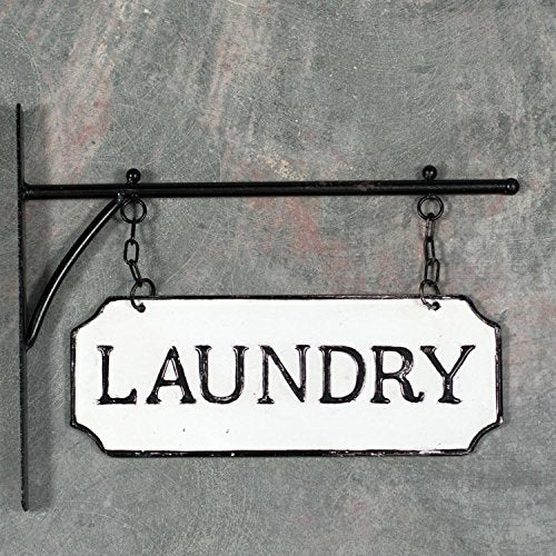 Foreside Home & Garden White and Black Enamel Laundry Wall Sign on Metal Hanger - style: Laundry