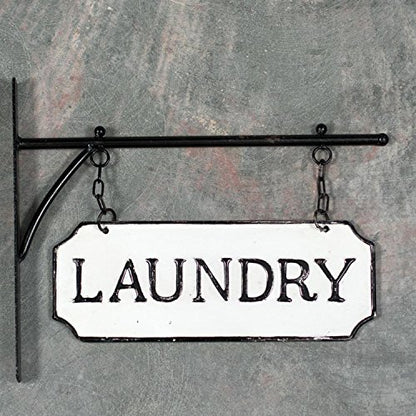 Foreside Home & Garden White and Black Enamel Laundry Wall Sign on Metal Hanger - style: Laundry
