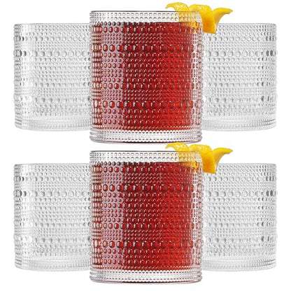 Plastic Hobnail Drinking Glasses Set of 6 Tritan Lowball Cups 10oz, Shatterproof & Unbreakable Acrylic Beaded Design, BPA-Free, Dishwasher Safe Indoor/Outdoor Drinkware for Water, Juice, Cocktails - color: Clear