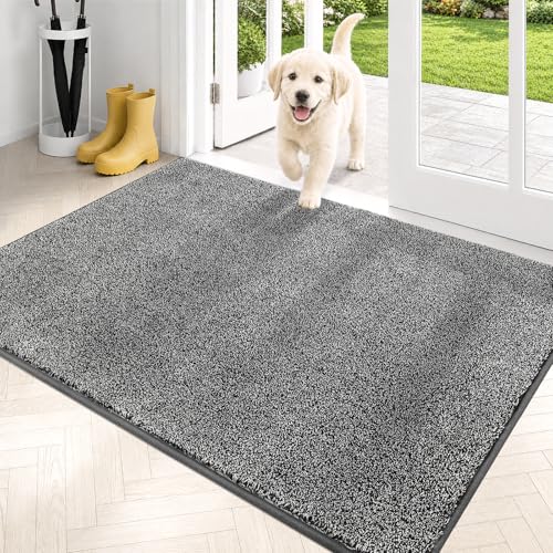 PURRUGS Dirt Trapping Indoor Door Mat, 31.5" x 47", Light Grey-Dark Grey | Machine Washable, Non-Slip, Waterproof TPR Backing, Super Absorbent, Low Profile, Entryway Rug for Muddy Paws and Shoes - color: Light Grey-dark Grey, size: 31.5" X 47"