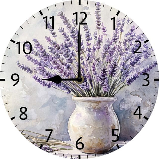 Lavender Wall Clock Vintage Round Colorful Silent Non Ticking Battery Operated Accurate Arabic Numerals Design for Kitchen Living Room Bedroom Office 10inch - color: Wallclock04