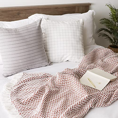DII Modern Zig Zag Throw Blanket Woven Cotton, Hand-Knotted 2.5" Fringe, 50x60, Cinnamon - color: Cinnamon, size: 50x60"