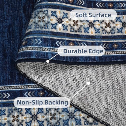8x10 Area Rugs for Living Room, Machine Washable Area Rug for Bedroom, Modern Solid Rug with Non Slip Backing, Stain Resistant Non Shedding Bordered Carpet for Dining Room, Kids Room, Blue | Modern Solid Non Slip Backing Neutral Border Stain Resistant Non