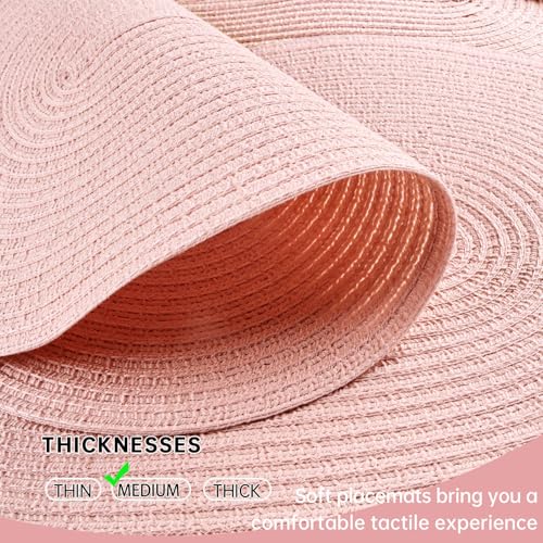 Placemats Set of 6, Woven Oval Braided Dining Table Mats(Blush Pink) | 12 x 17.5 Inch Size Fits Plates and Flatware; Hand Washable and Heat Resistant for Kitchen Use, with Farmhouse and Boho Style - color: Solid Pink, size: 6 pcs