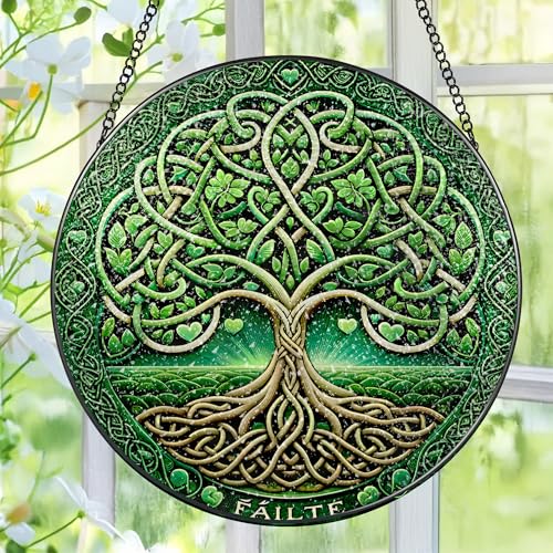 Stained Glass Window Hanging, Pauyadu Tree of Life Sun Catchers, Stained Glass Suncatcher, Tree of Life Decor Gifts for Women, Men, Wife, Lovers, Couple and Friend - 8 Inch - color: Tree of Life