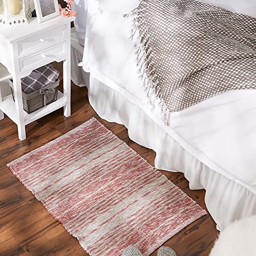 DII Woven Rag Rug Collection Recycled Yarn Variegated Rustic Stripe, 2x3', Cinnamon - color: Cinnamon