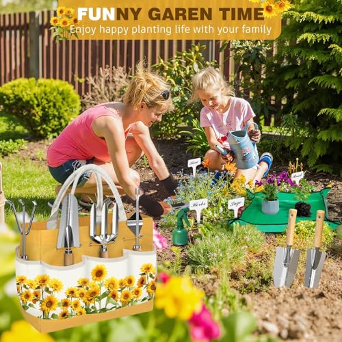 22Pcs Gardening Tools Set for Women Heavy Duty Garden Hand Tool Kit,Birthday Gifts for Mom Wife Grandma Beginner,Gardening Accessories with Sunflower Tote Bag/Shovel/RepottingMat/Plant Labels/Gloves - color: Yellow