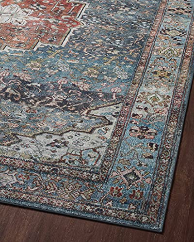 Loloi Margot Ocean/Brick 2'-3" x 3'-9" Accent Rug | MAT-05 CloudPile™ Printed Approx. 2x4 Blue Entryway Kitchen, Timeless, Classic, Plush, Luxurious, Accent Rug - color: Ocean / Brick, size: 2'3" x 3'9" (Rectangular)