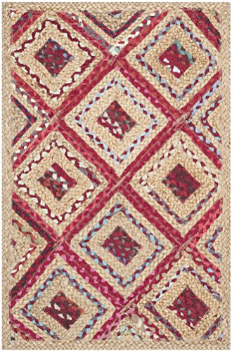 SAFAVIEH Cape Cod Collection Accent Rug - 2'3" x 4', Natural & Red, Handmade Flat Weave Diamond Braided Jute & Denim, Ideal for High Traffic Areas in Entryway, Living Room, Bedroom (CAP354B) - color: Natural/Red, size: 2'3" x 4' (Rectangular)