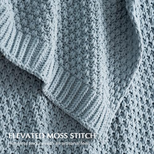 EVERGRACEHOME Chunky Chenille Knit Throw Blanket, 60 x 80, Chambray Blue | Sculpted Moss Stitch, Chic Modern Farmhouse, All-Season Warmth, OEKO-TEX® Certified, Elegant Blanket for Couch, Bed, Sofa - color: Chambray Blue, size: 60" X 80"