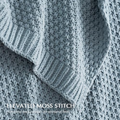 EVERGRACEHOME Chunky Chenille Knit Throw Blanket, 60 x 80, Chambray Blue | Sculpted Moss Stitch, Chic Modern Farmhouse, All-Season Warmth, OEKO-TEX® Certified, Elegant Blanket for Couch, Bed, Sofa - color: Chambray Blue, size: 60" X 80"