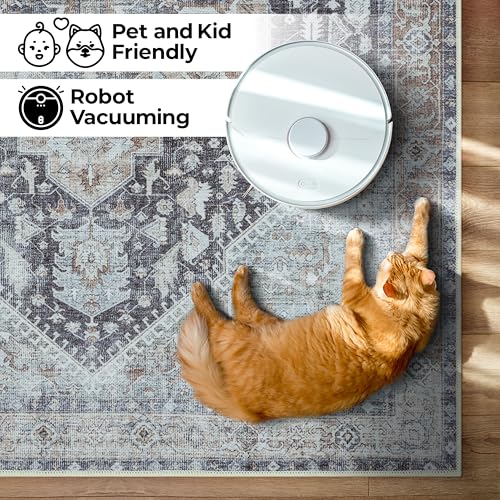 GLN Rugs Bohemian - Taxila - Machine Washable Runner Rug, Boho Washable, Non Slip, Low Pile Chenille Area Rug, Hallway, Bedroom, Kitchen Rug - Easy Clean (2'6"x7' Brown and Gray) - color: Brown/Gray/Cream, size: 2'6" x 7' (Runner)