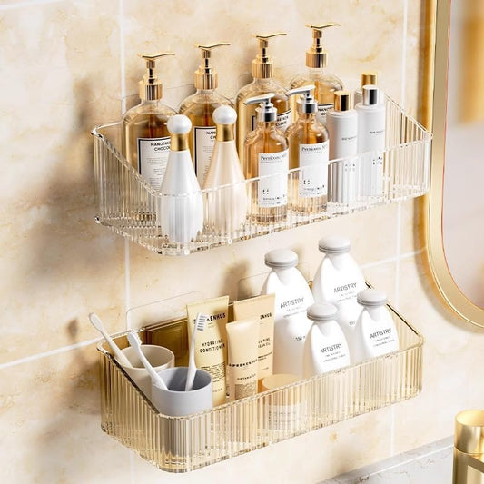 2 Pcs Wall Mounted Shower Caddy, Adhesive Bathroom Caddy Shelf Organizer Makeup Organizer Storage Bins for Bathroom Kitchen