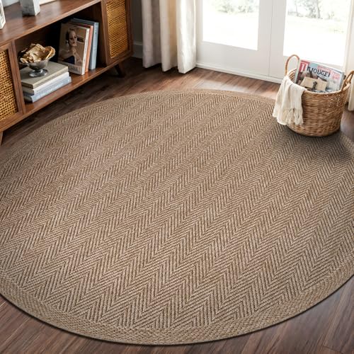 Easy Jute Round Rug 4ft Indoor Outdoor Natural Color Fiber Area Rugs for Living Room Patio and Kitchen Rug Herringbone Woven Design Easy-Cleaning Washable Outside Carpet Alfombras (4 Round) - color: Herringbone/Natural, size: 4' (Round)