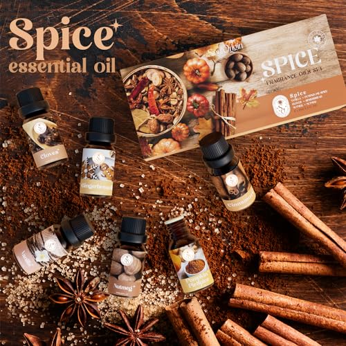 Soulorigin Autumn Spice Essential Oils Set – Cozy Fall Fragrance Oils for Diffuser & Candle Making – Cinnamon, Vanilla, Pumpkin Pie, Nutmeg, Clove, Gingerbread – Warm Home Aroma & Gift Set - color: Spice