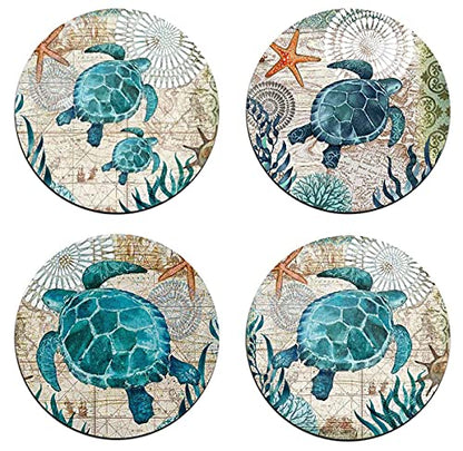 Marine Life Round Coaster Set - Made of Recycled Rubber - Set of 4 - color: Marine Life